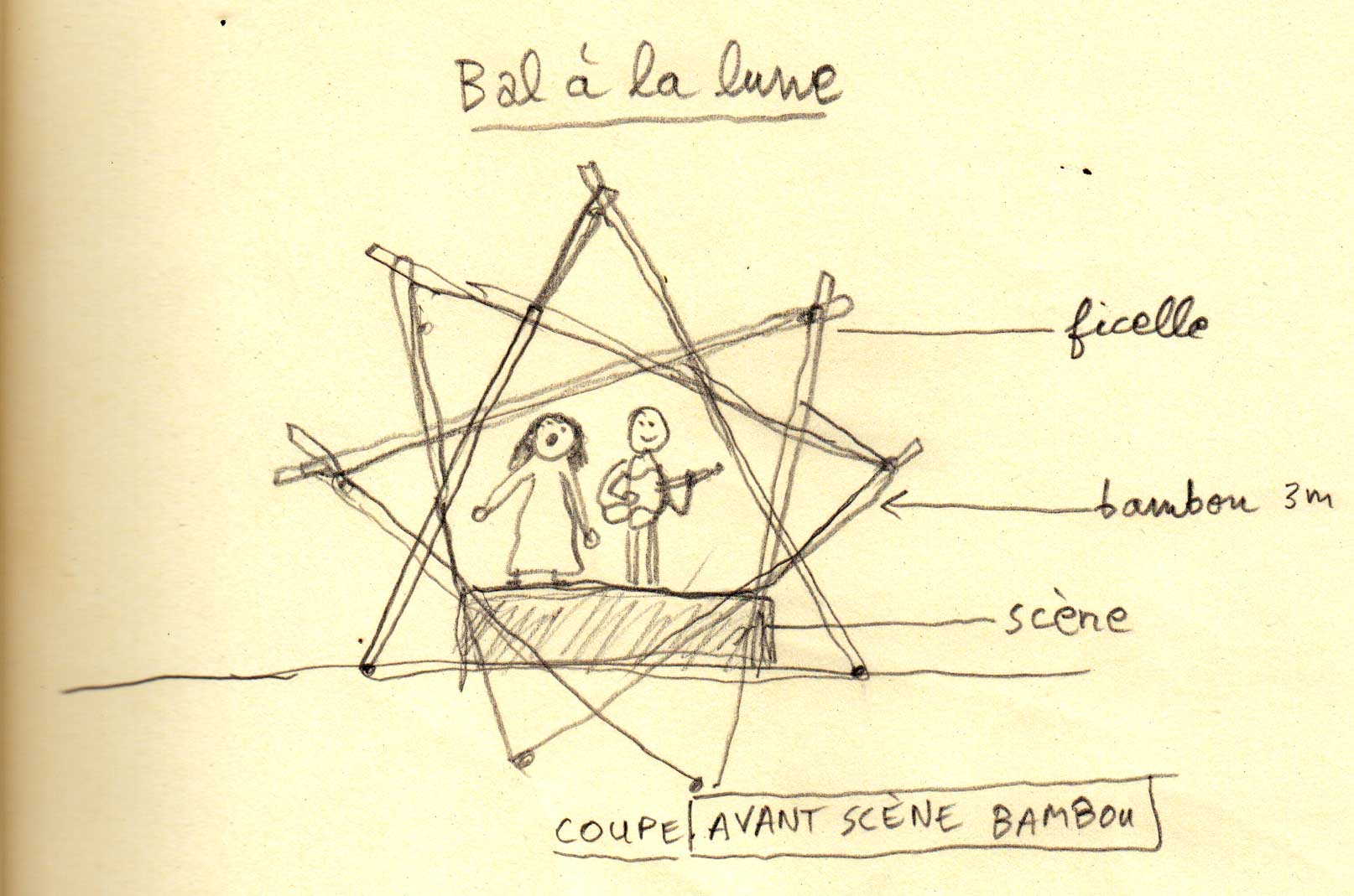 Avant scène en bambou, bal à la lune, 2021, Julien Cordier