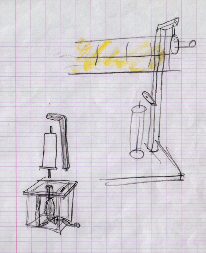 croquis de rouleau illustré intégré au plateau de manipulation castelet, Julien Cordier