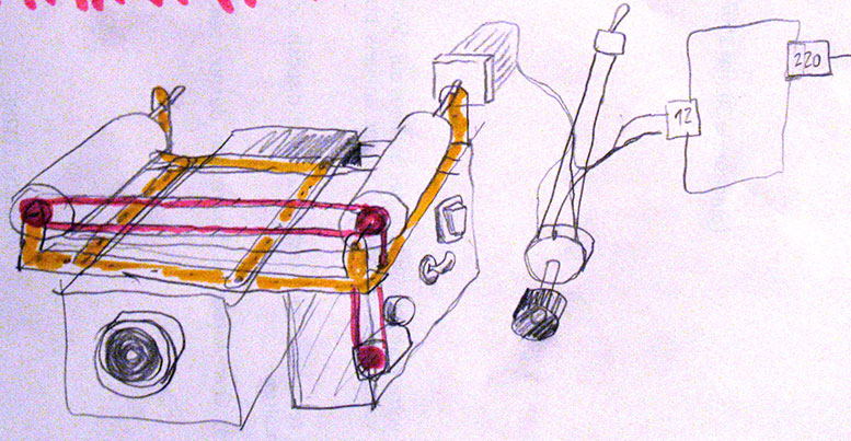 croquis de conception système de diffusion épiscope à moteur de rouleaux illustrés, Julien Cordier