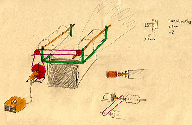 croquis de conception système de diffusion épiscope à moteur de rouleaux illustrés, Julien Cordier